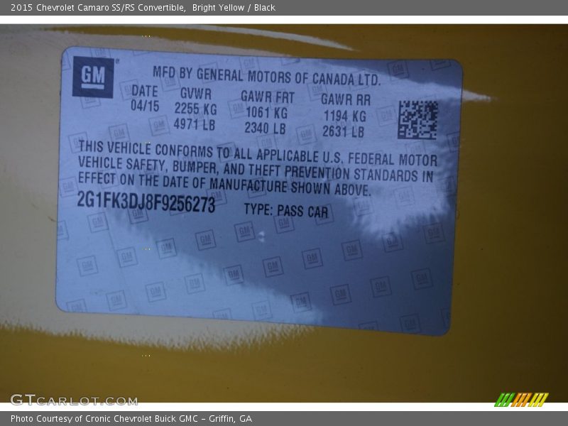Bright Yellow / Black 2015 Chevrolet Camaro SS/RS Convertible