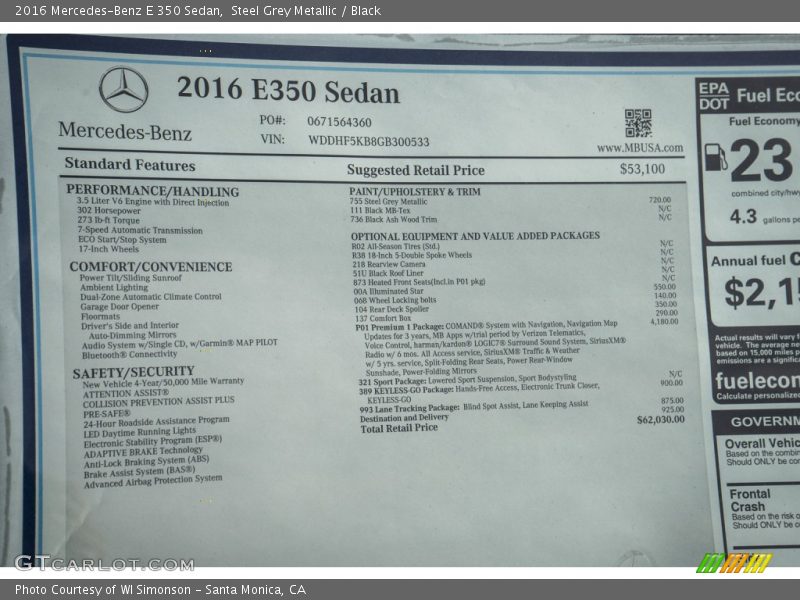 Steel Grey Metallic / Black 2016 Mercedes-Benz E 350 Sedan