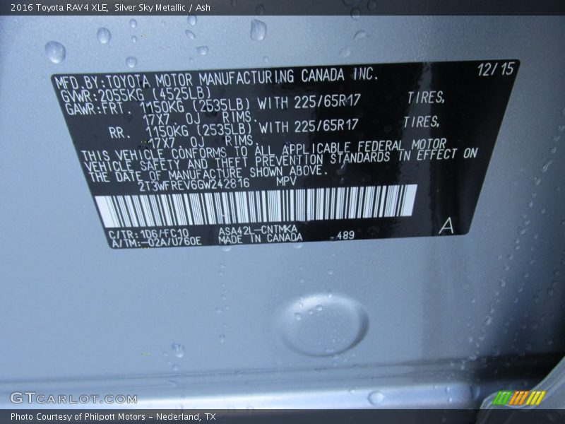 2016 RAV4 XLE Silver Sky Metallic Color Code 1D6