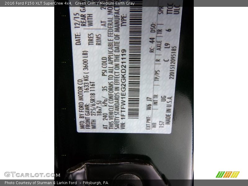 Green Gem / Medium Earth Gray 2016 Ford F150 XLT SuperCrew 4x4