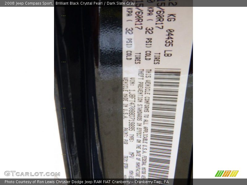 Brilliant Black Crystal Pearl / Dark Slate Gray 2008 Jeep Compass Sport