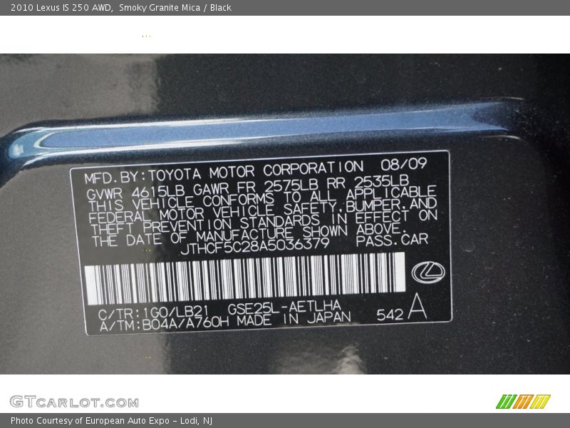Smoky Granite Mica / Black 2010 Lexus IS 250 AWD