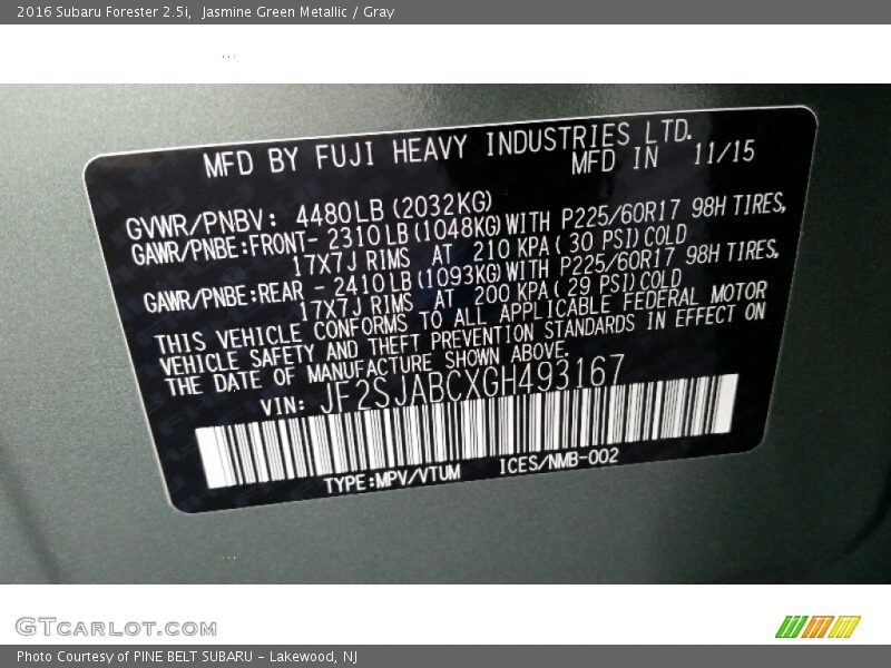 Jasmine Green Metallic / Gray 2016 Subaru Forester 2.5i