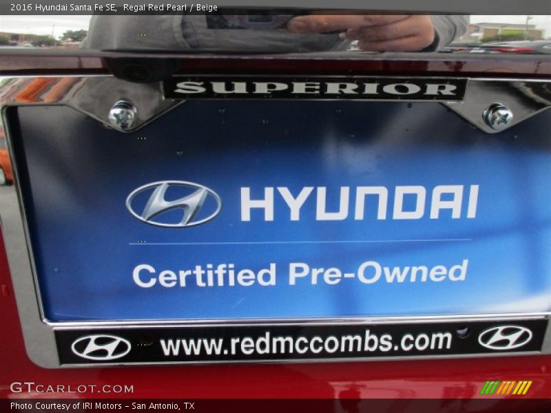 Regal Red Pearl / Beige 2016 Hyundai Santa Fe SE