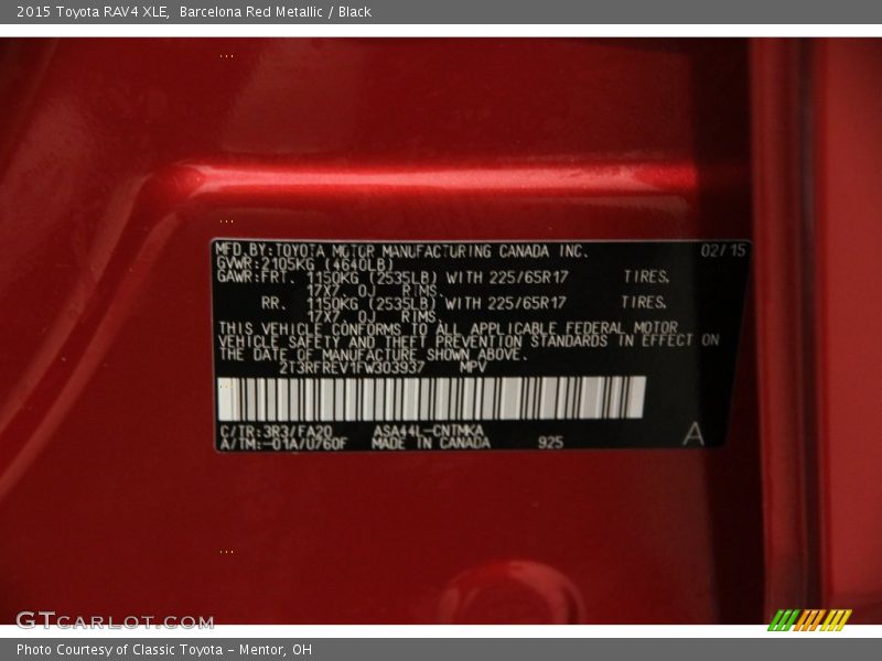 Barcelona Red Metallic / Black 2015 Toyota RAV4 XLE
