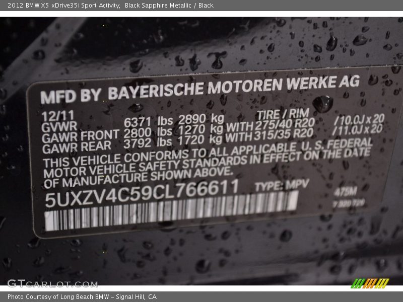 Black Sapphire Metallic / Black 2012 BMW X5 xDrive35i Sport Activity