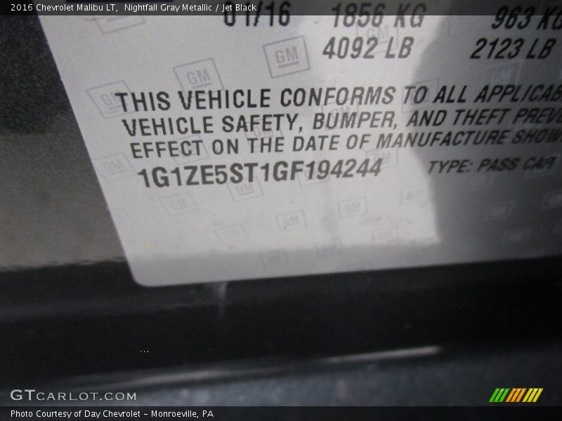 Nightfall Gray Metallic / Jet Black 2016 Chevrolet Malibu LT