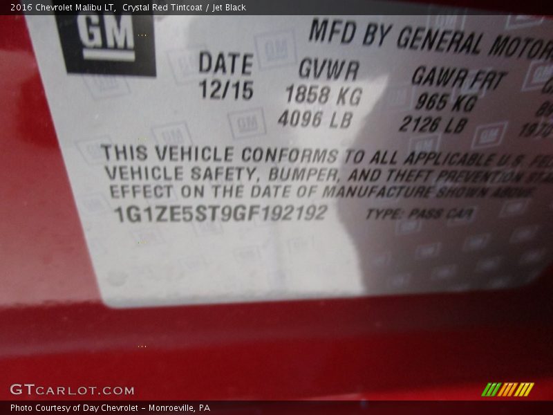 Crystal Red Tintcoat / Jet Black 2016 Chevrolet Malibu LT