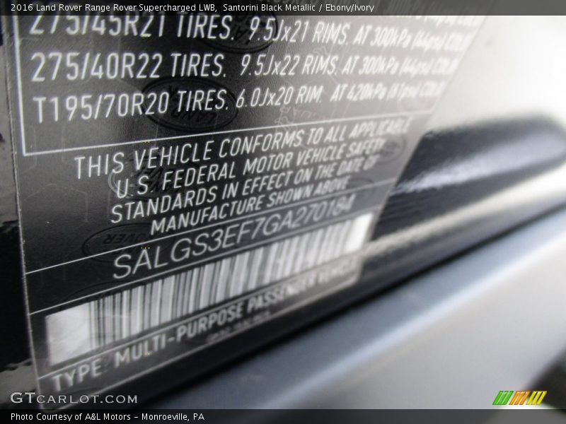 Santorini Black Metallic / Ebony/Ivory 2016 Land Rover Range Rover Supercharged LWB