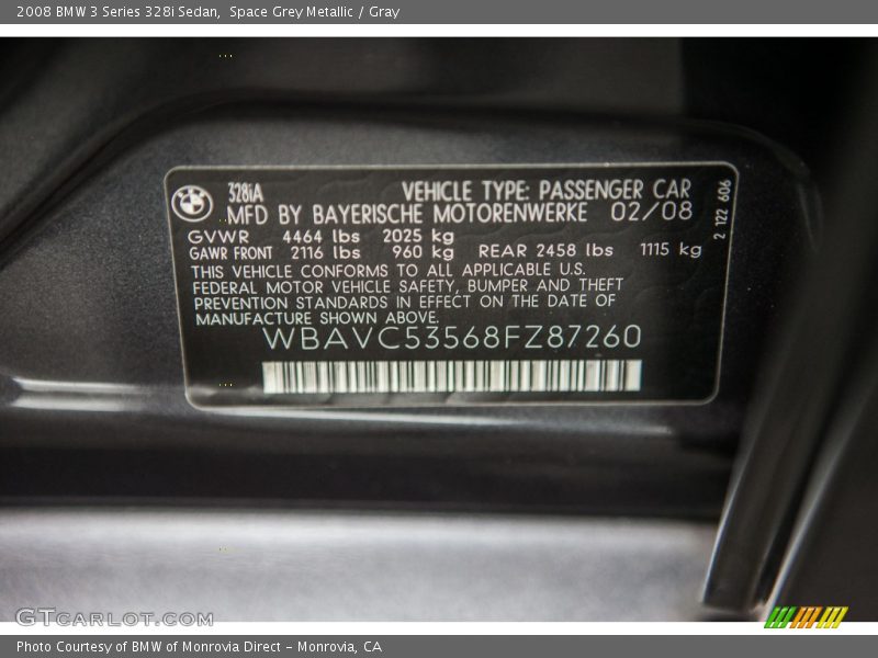 Space Grey Metallic / Gray 2008 BMW 3 Series 328i Sedan