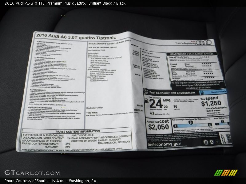 Brilliant Black / Black 2016 Audi A6 3.0 TFSI Premium Plus quattro