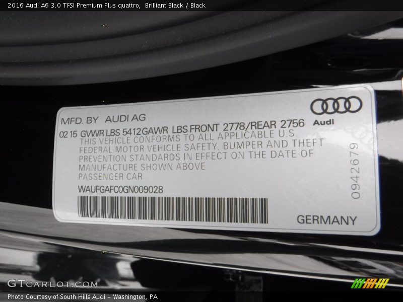 Brilliant Black / Black 2016 Audi A6 3.0 TFSI Premium Plus quattro