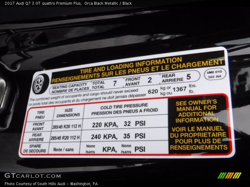 Info Tag of 2017 Q7 3.0T quattro Premium Plus