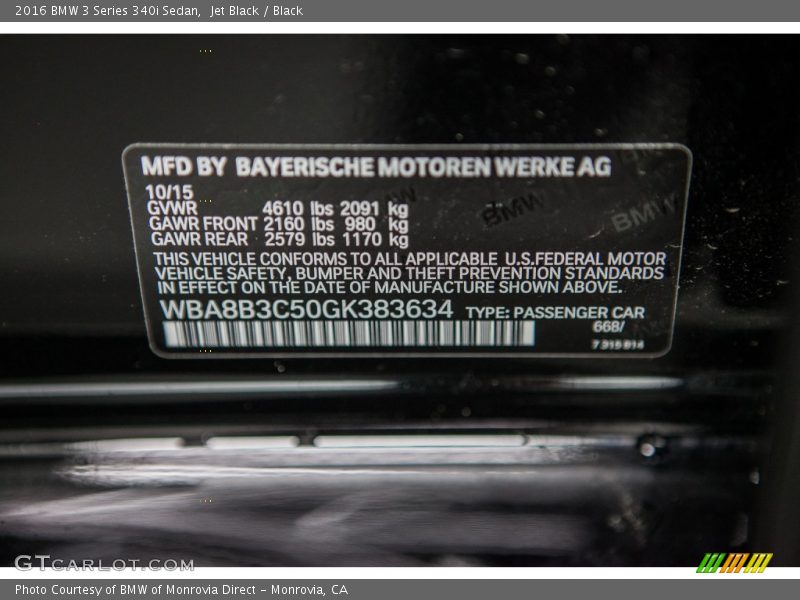 Jet Black / Black 2016 BMW 3 Series 340i Sedan