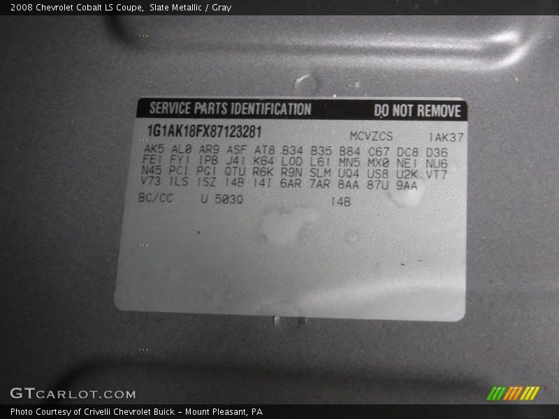 Slate Metallic / Gray 2008 Chevrolet Cobalt LS Coupe