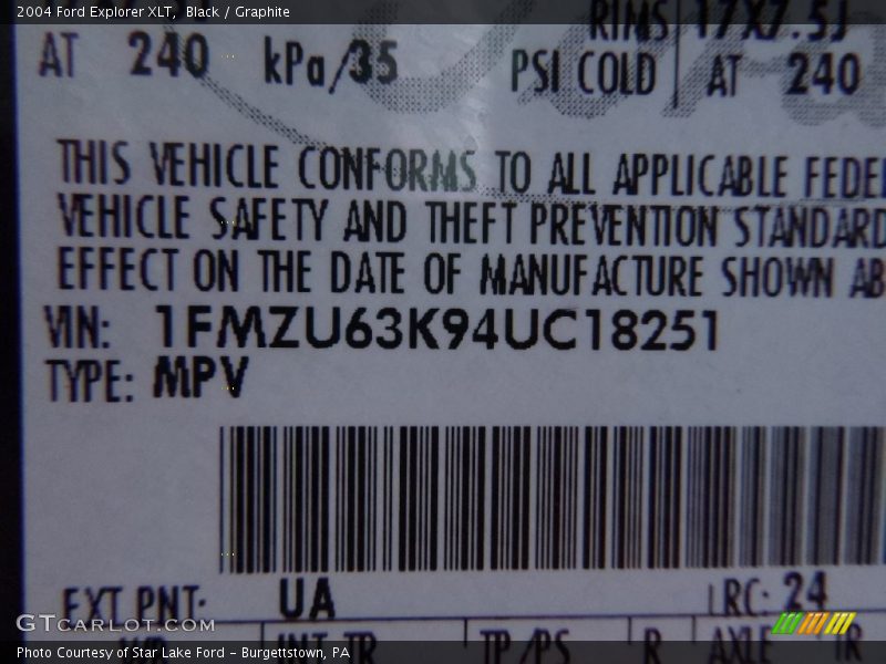 Black / Graphite 2004 Ford Explorer XLT