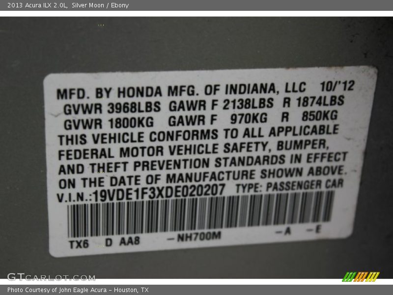 Silver Moon / Ebony 2013 Acura ILX 2.0L