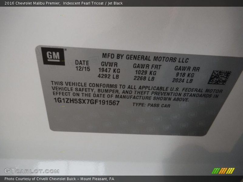 Iridescent Pearl Tricoat / Jet Black 2016 Chevrolet Malibu Premier