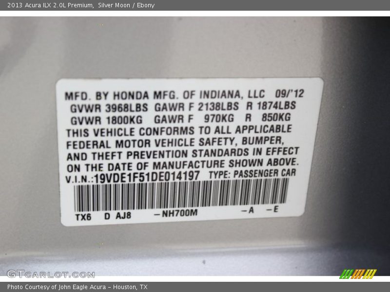 Silver Moon / Ebony 2013 Acura ILX 2.0L Premium