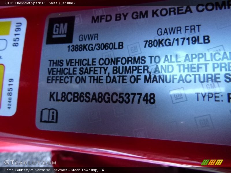 Salsa / Jet Black 2016 Chevrolet Spark LS