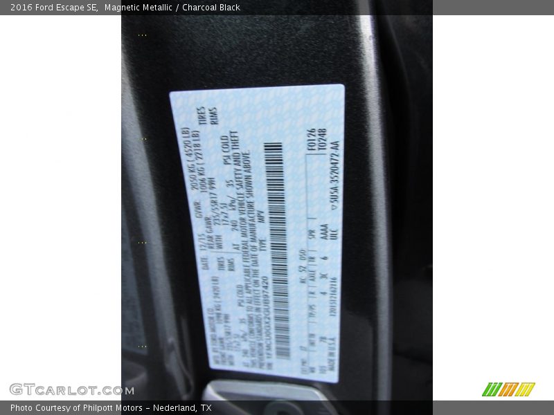 Magnetic Metallic / Charcoal Black 2016 Ford Escape SE