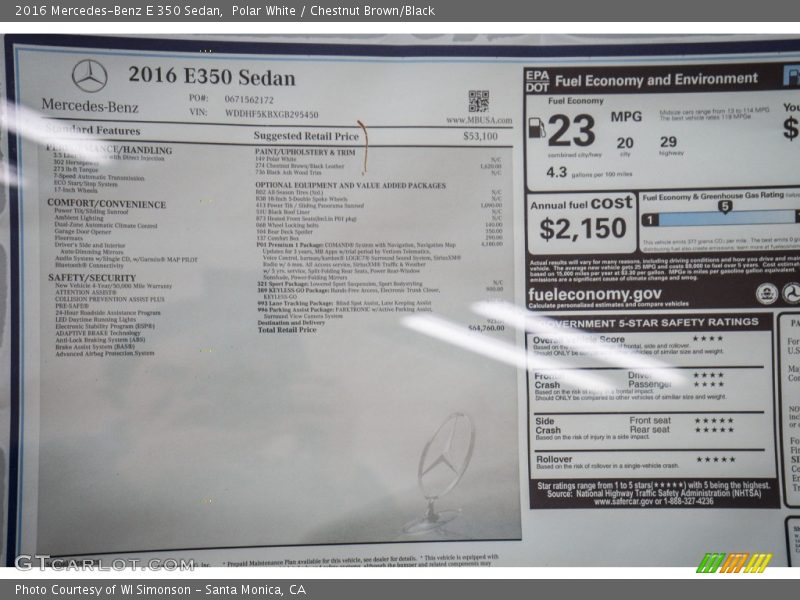 Polar White / Chestnut Brown/Black 2016 Mercedes-Benz E 350 Sedan