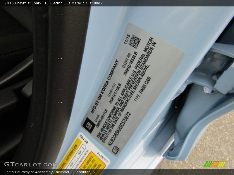 Electric Blue Metallic / Jet Black 2016 Chevrolet Spark LT