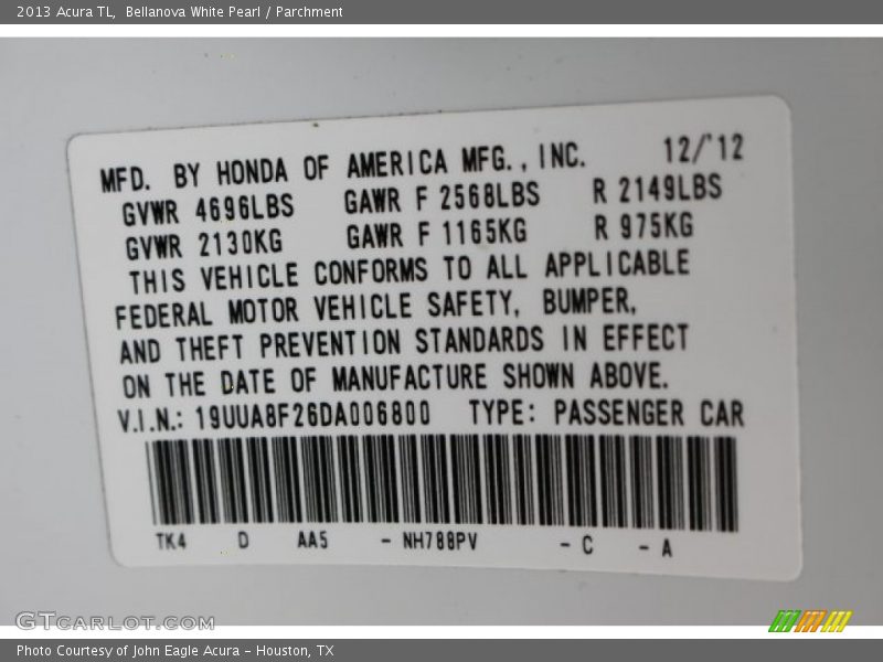 Bellanova White Pearl / Parchment 2013 Acura TL