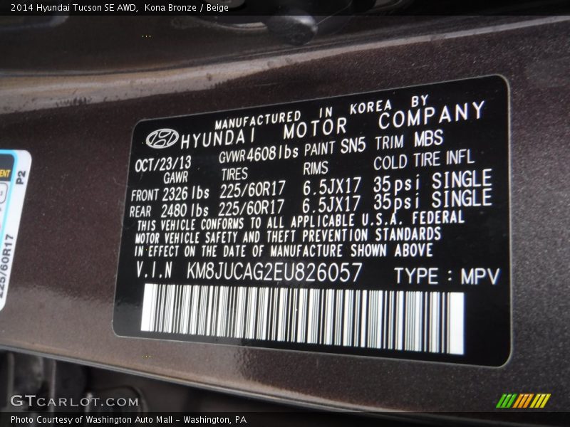 Kona Bronze / Beige 2014 Hyundai Tucson SE AWD