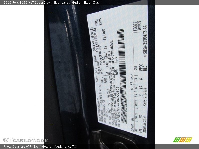 Blue Jeans / Medium Earth Gray 2016 Ford F150 XLT SuperCrew