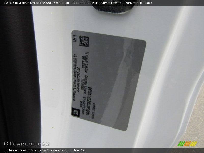 Summit White / Dark Ash/Jet Black 2016 Chevrolet Silverado 3500HD WT Regular Cab 4x4 Chassis