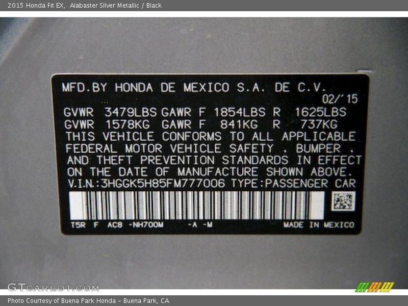 Alabaster Silver Metallic / Black 2015 Honda Fit EX