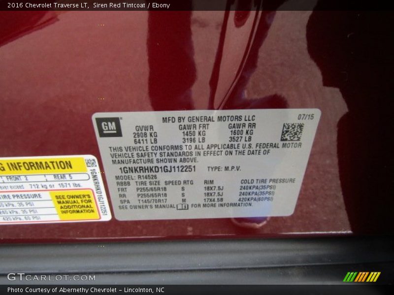 Siren Red Tintcoat / Ebony 2016 Chevrolet Traverse LT