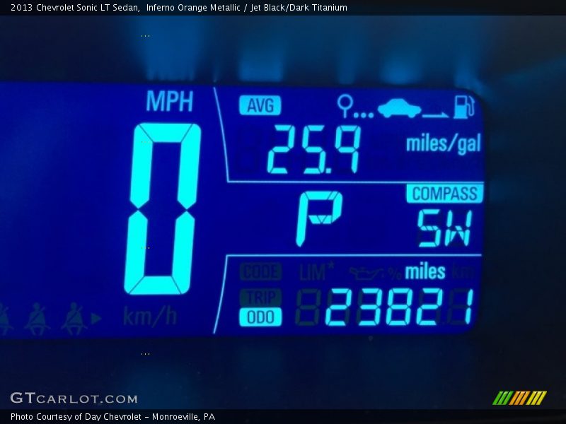 Inferno Orange Metallic / Jet Black/Dark Titanium 2013 Chevrolet Sonic LT Sedan
