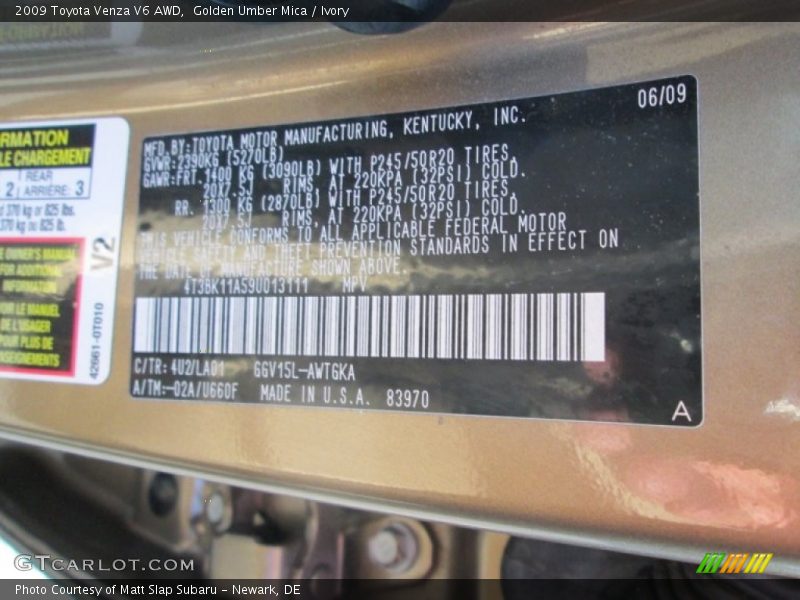 Golden Umber Mica / Ivory 2009 Toyota Venza V6 AWD