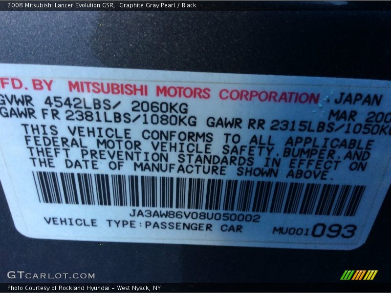 Graphite Gray Pearl / Black 2008 Mitsubishi Lancer Evolution GSR