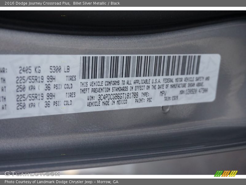 Billet Silver Metallic / Black 2016 Dodge Journey Crossroad Plus