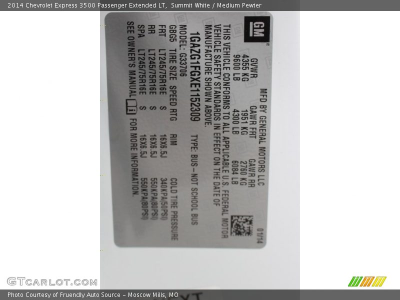 Summit White / Medium Pewter 2014 Chevrolet Express 3500 Passenger Extended LT