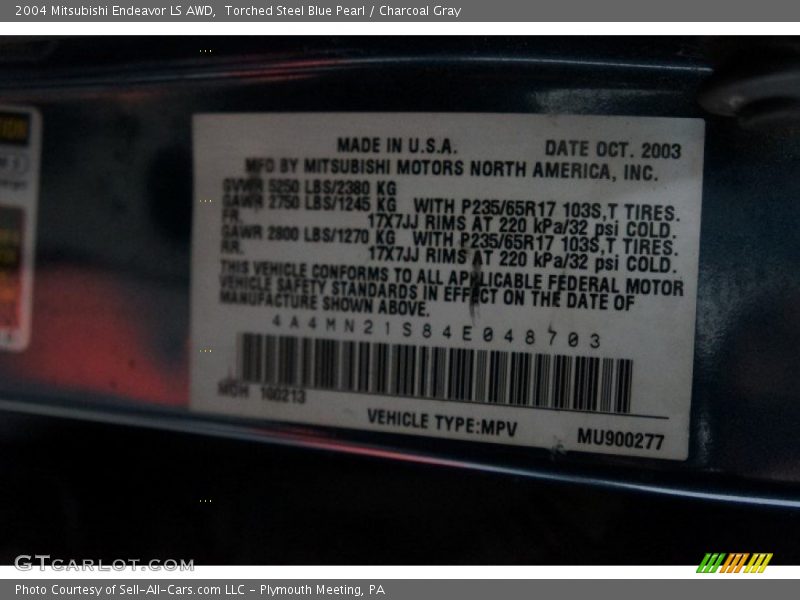 Torched Steel Blue Pearl / Charcoal Gray 2004 Mitsubishi Endeavor LS AWD