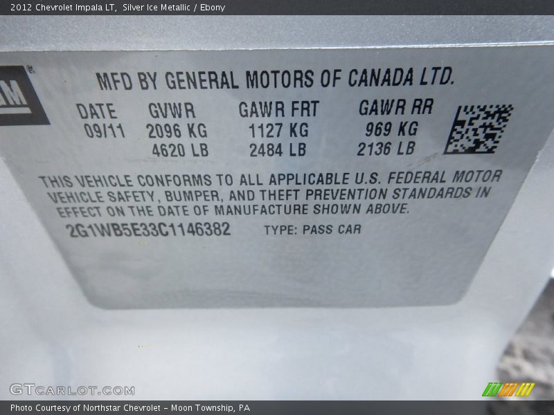 Silver Ice Metallic / Ebony 2012 Chevrolet Impala LT