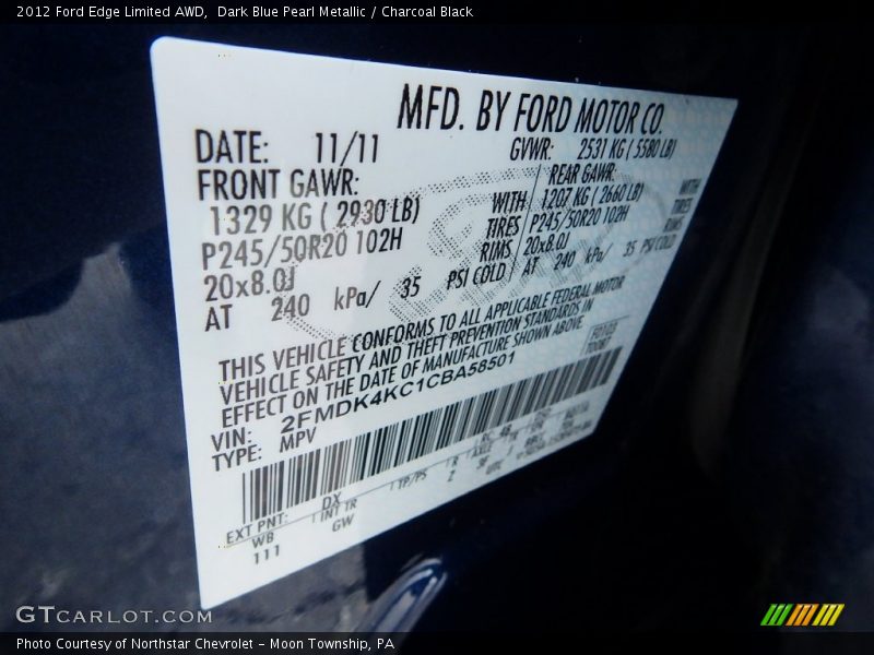 Dark Blue Pearl Metallic / Charcoal Black 2012 Ford Edge Limited AWD