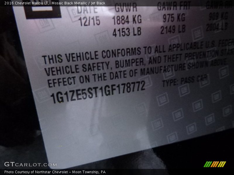 Mosaic Black Metallic / Jet Black 2016 Chevrolet Malibu LT