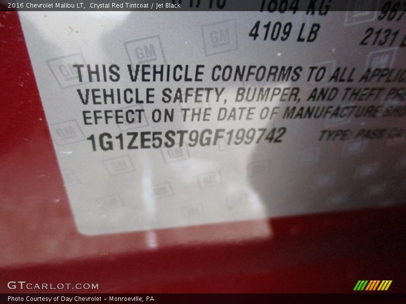Crystal Red Tintcoat / Jet Black 2016 Chevrolet Malibu LT