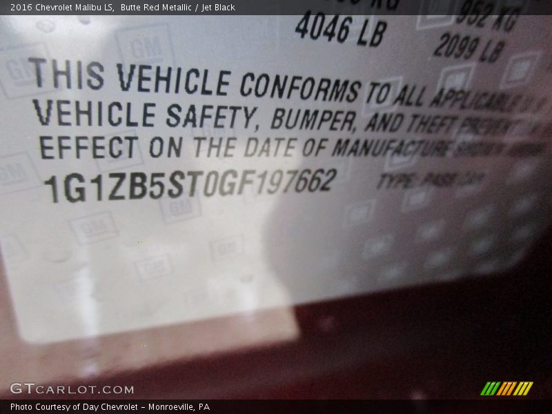 Butte Red Metallic / Jet Black 2016 Chevrolet Malibu LS
