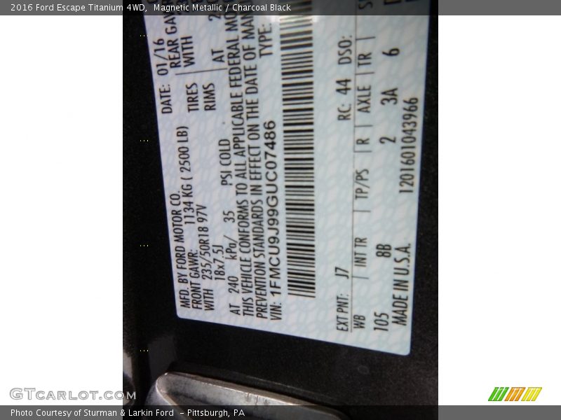 Magnetic Metallic / Charcoal Black 2016 Ford Escape Titanium 4WD