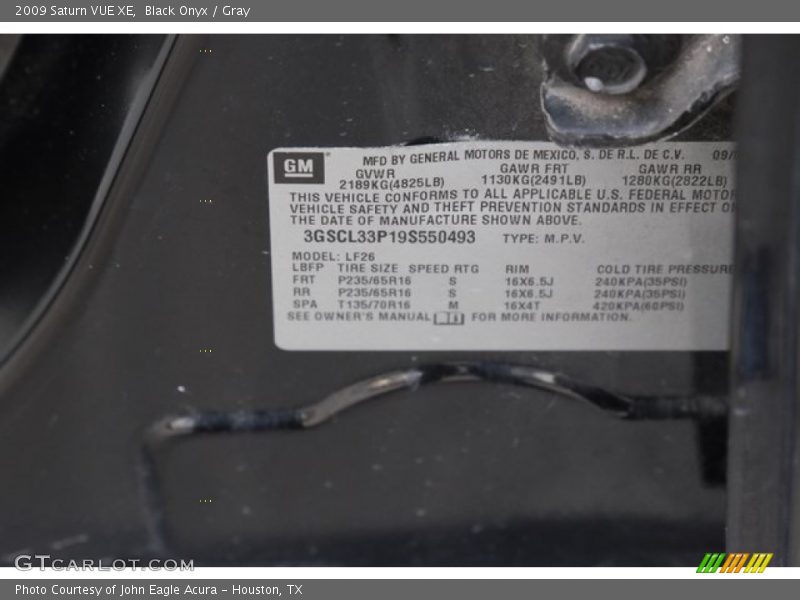 Black Onyx / Gray 2009 Saturn VUE XE