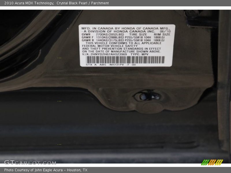 Crystal Black Pearl / Parchment 2010 Acura MDX Technology