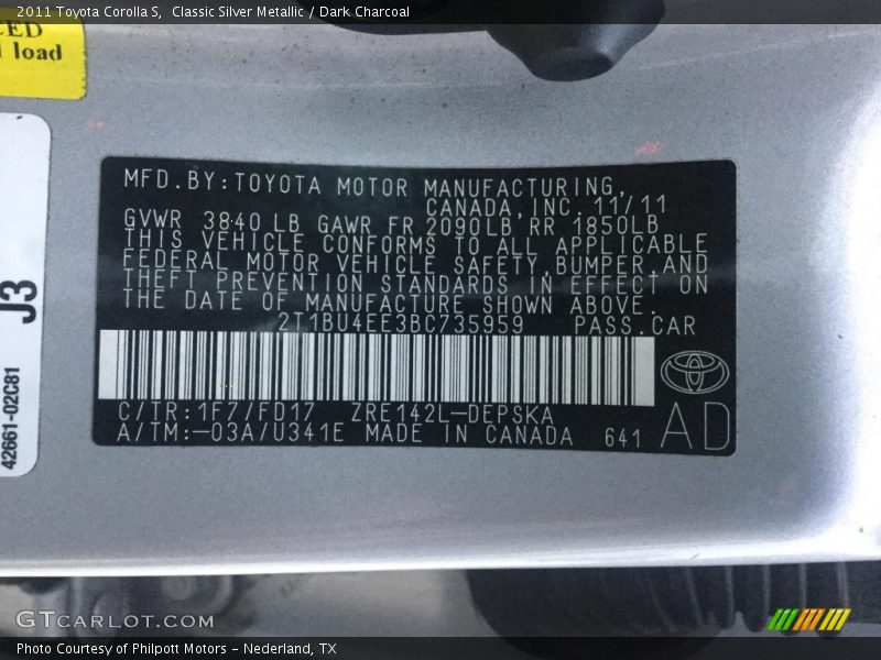 Classic Silver Metallic / Dark Charcoal 2011 Toyota Corolla S