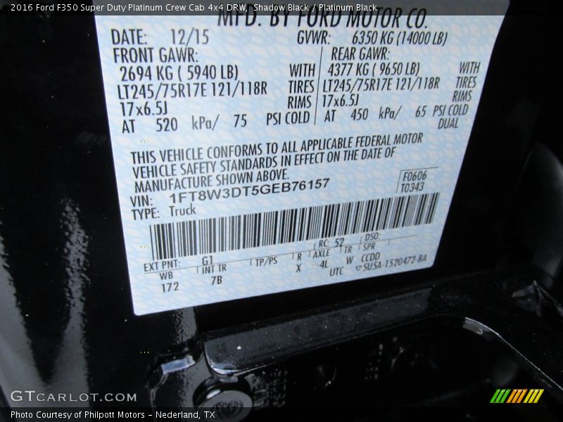 Shadow Black / Platinum Black 2016 Ford F350 Super Duty Platinum Crew Cab 4x4 DRW