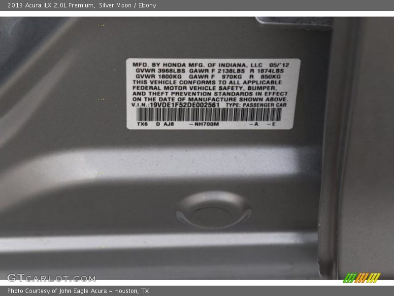 Silver Moon / Ebony 2013 Acura ILX 2.0L Premium